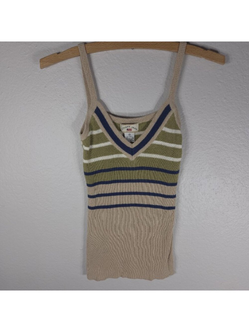 County Seat Knit Tank Top Womens Size M Ramie Blend US Tan Vintage Y2K